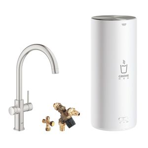 Grohe Red 3-in-1 kokend water kraan met C-uitloop en combi boiler supersteel