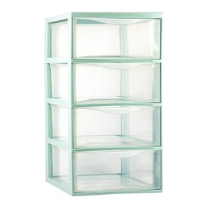 Plasticforte Ladeblokje/bureau organizer 4x lades - transparant/lichtgroen - L26 x B37 x H49 cm