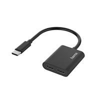 Hama Audio-adapter, 2-in-1, USB-C-stekker, 2 USB-C-poorten, audio+opladen