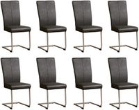 Set van 8 Donkergrijze leren industriële eetkamerstoelen Dry - poot rond rvs - Toledo Leer Antracite (donkergrijs leer)