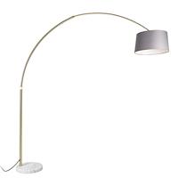 QAZQA - Modern Booglamp messing wit marmeren voet kap grijs 45 cm -XXL | Woonkamer | Slaapkamer - Staal Langwerpig - E27 Geschikt voor LED - Max. 1 x 60 Watt