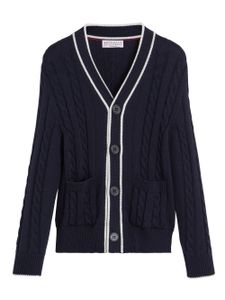 Brunello Cucinelli Kids cardigan en maille torsadée à col v - Bleu