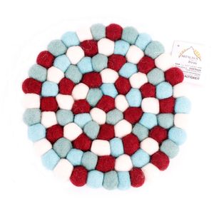 Ronde Vilten Onderzetter Turquoise-Donkerrood (18 cm)