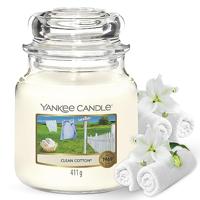 Yankee Candle Geurkaars in glas (middelgroot in glas), Clean Cotton, brandduur tot 75 uur