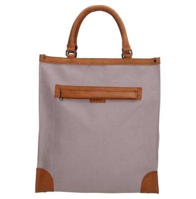 Canvas Boodschappentas met Leren Handvatten Deluxe Grijs