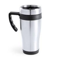 Warmhoudbeker/thermos isoleer koffiebeker/mok - RVS - zilver/zwart - 450 ml