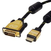 ROLINE 11.04.5896 video kabel adapter 1,5 m HDMI Type A (Standaard) DVI-D Zwart, Goud