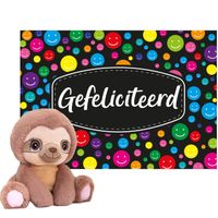 Keel toys - Cadeaukaart Gefeliciteerd met knuffeldier luiaard 16 cm - thumbnail