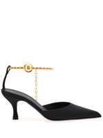 Ferragamo escarpins satinés à détail de chaîne 70 mm - Noir