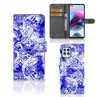 Telefoonhoesje met Naam Motorola Moto G100 Angel Skull Blauw