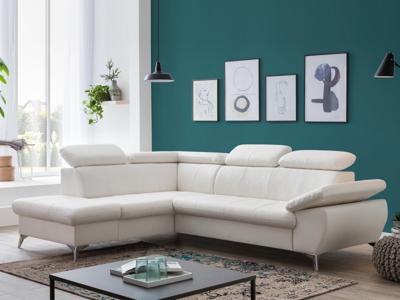 Converteerbare hoekbank GISSO met longchair rechts eco-leder wit