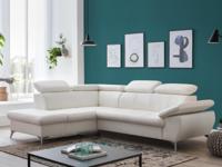 Converteerbare hoekbank GISSO met longchair rechts eco-leder wit