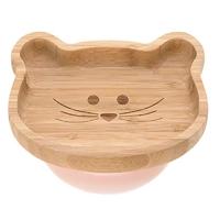 LÄSSIG Houten bord voor kinderen, snackbord, kinderbord, van bamboe, zuignap van siliconen, antislip/bord Little Chums Mouse, roze, 1 stuk (1 stuk)