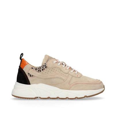 Manfield suède dad sneakers met panterprint beige Manfield suède dad sneakers met panterprint beige