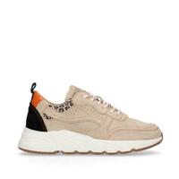 Manfield suède dad sneakers met panterprint beige