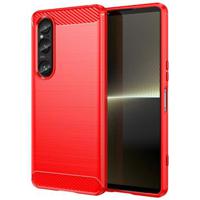 Sony Xperia 1 VI Geborsteld TPU Hoesje - Koolstofvezel - Rood - thumbnail