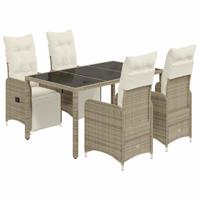 vidaXL 5-delige Bistroset met kussens poly rattan bruin, loungeset, loungeset tuin, loungeset buiten, tuinset, terrasset, tuinset lounge