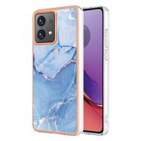 Motorola Moto G84 Marmerpatroon Gegalvaniseerd IMD TPU Hoesje - Blauw - thumbnail