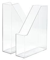 HAN i-Line 16501-23 Staande tijdschriftenmap, 2 stuks, elegante, moderne high-end tijdschriftencassette voor schriften, tijdschriften en mappen tot formaat A4/C4, transparant-glashelder