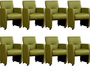 Set van 8 Groene leren moderne eetkamerfauteuils Pleasure - Toledo Leer Apple Green (groen leer)