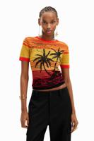 Gebreid T-shirt palmbomen - ORANGE - L