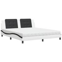 vidaXL Bed met matras kunstleer wit en zwart 180x200 cm, bed, bed ombouw, tweepersoonsbed, bedbodem, slaapkamermeubel, 2 persoonsbed, logeerbed