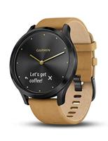 Garmin vívomove HR, Hybrid Smartwatch for Men and Women, Black with Tan Suede Band