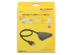 Delock 18600 HDMI UHD Switch 3 x HDMI in > 1 x HDMI uit 4K 60 Hz met geïntegreerde kabel 50cm