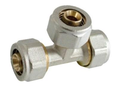 Kirchhoff Messing verloopstuk T-stuk, vernikkeld, 20 mm x 20 mm x 16 mm, klemkoppeling voor meerlagenbuis - 988911555