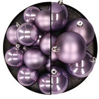 18x stuks kunststof kerstballen lila paars 6 en 8 cm - thumbnail