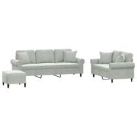 vidaXL 3-delige Loungeset met kussens fluweel lichtgrijs, fauteuil, bank, zitbank, 3-zitsbank, sofa, fauteuil stoel, 3 zits bank, driezitsbank