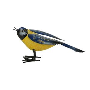 Metalen Vogel Rechtop Geel/Blauw