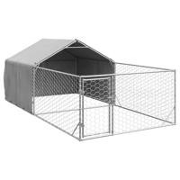 vidaXL Hondenkennel met ren 5x2x1,5 m gegalvaniseerd staal, hondenkooi voor buiten, grote hondenkooi, overdekte hondenkennel