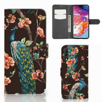 Samsung Galaxy A70 Telefoonhoesje met Pasjes Pauw met Bloemen