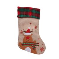 Decoratie kerstsok - met rendier - H42 cm - jute/polyester - thumbnail