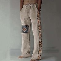 Voor heren Linnen broek Broek Zomerbroek Strandbroeken Trekkoord Elastische taille 3D-afdrukken Geometrisch patroon Grafische prints Comfort Casual Dagelijks Feestdagen 20% linnen Vintage Etnische Lightinthebox