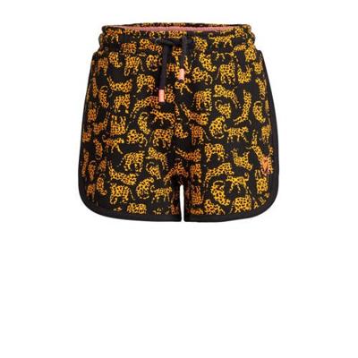 WE Fashion straight fit sweatshort met dierenprint en borduursels zwart/geel WE Fashion straight fit sweatshort met dierenprint en borduursels zwart/geel