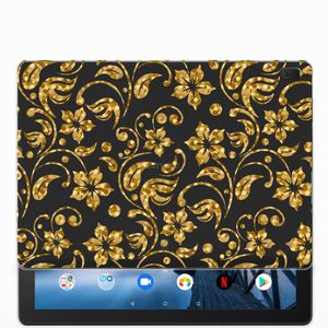 Lenovo Tab E10 Siliconen Hoesje Gouden Bloemen