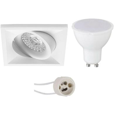 LED Spot Set - Pragmi Qiundo Pro - GU10 Fitting - Inbouw Vierkant - Mat Wit - 6W - Natuurlijk Wit 4200K - Kantelbaar - 80mm