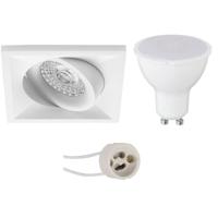 LED Spot Set - Pragmi Qiundo Pro - GU10 Fitting - Inbouw Vierkant - Mat Wit - 6W - Natuurlijk Wit 4200K - Kantelbaar - 80mm