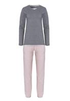 By Louise By Louise Dames Pyjama Set Lang Katoen Grijs / Roze