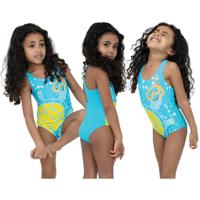 Speedo badpak Tommy Turtle meisjes polyamide blauw/geel 9 maanden