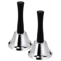 Handbellen - 2x st - zilver - 12 cm - metaal/hout - tafelbel - kerstbel - kerstman bel - thumbnail