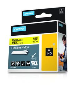 Labeltape DYMO IND RHINO 18491 Tapekleur: Geel Tekstkleur:Zwart 19 mm 3.5 m