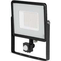 LED Bouwlamp 50 Watt met Sensor - LED Schijnwerper - Viron Dana - Warm Wit 3000K - Mat Zwart - Aluminium - SAMSUNG LEDs