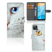 OPPO A15 Telefoonhoesje met Pasjes Witte Kat