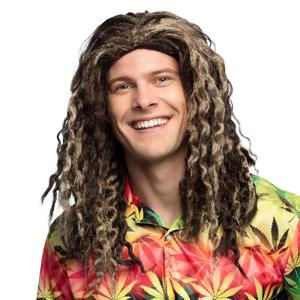 Boland Verkleedpruik voor heren - bruin - Rasta/hippie - Carnaval -  lang haar   -