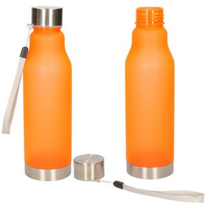 Waterfles/drinkfles/sportfles - 2x - oranje - kunststof/rvs - 600 ml