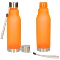 Waterfles/drinkfles/sportfles - 2x - oranje - kunststof/rvs - 600 ml - thumbnail