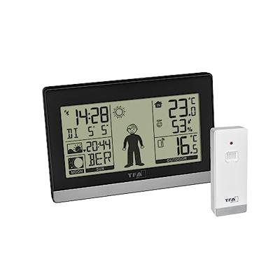 TFA Dostmann Draadloze weerstation WEATHER BOY, 35.1159.01, binnenklimaatcontrole, weersvoorspelling met symbolen, buitentemperatuur, zendergestuurde klok met alarm, zwart, (L) 145x(B) 39x(H) 97 mm